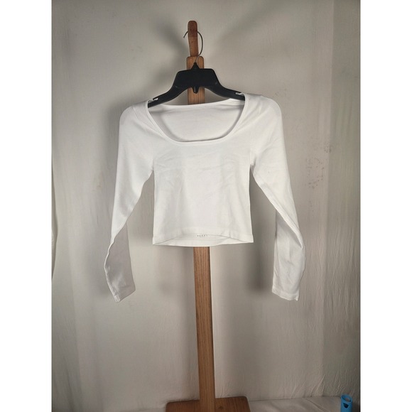 OQQ Tops - OQQ Womens White Ribbed Long Sleeve Square Neck Crop Top Size Small